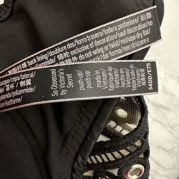 Victorias Secret Womens So Obsessed Push Up Bra Size 34DD Solid Black Racerback - Picture 3 of 3